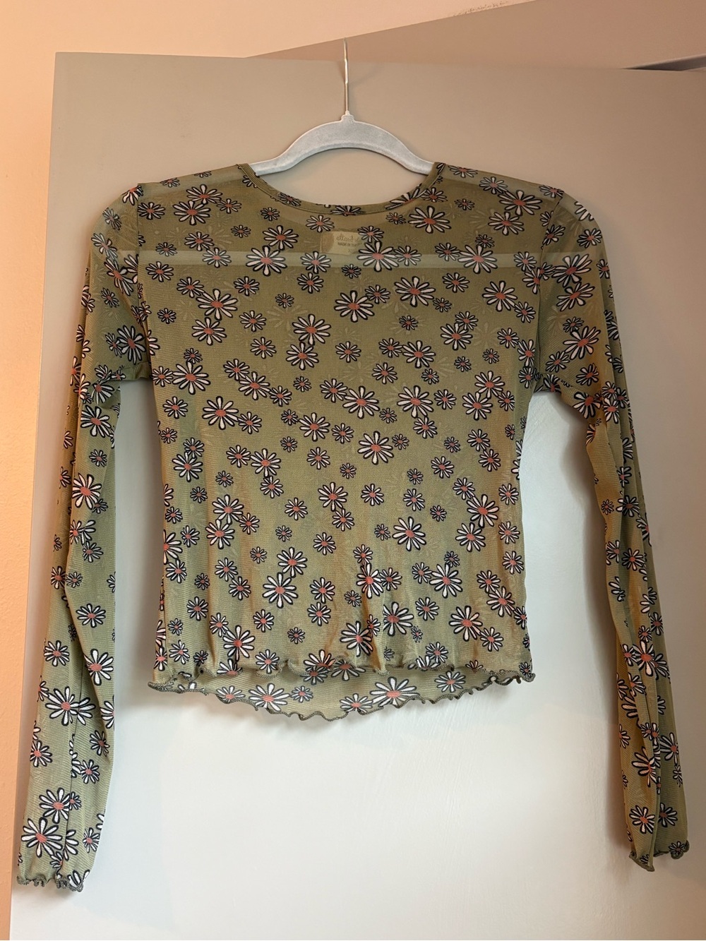 Altar’d State Floral Mesh Long Sleeve Top in Green XS